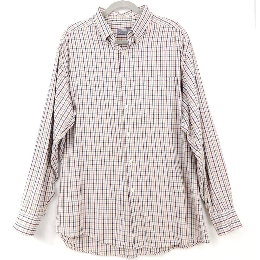 Talbots Men's Button Shirt Size XL Red Grey Yellow Plaid Long Sleeve